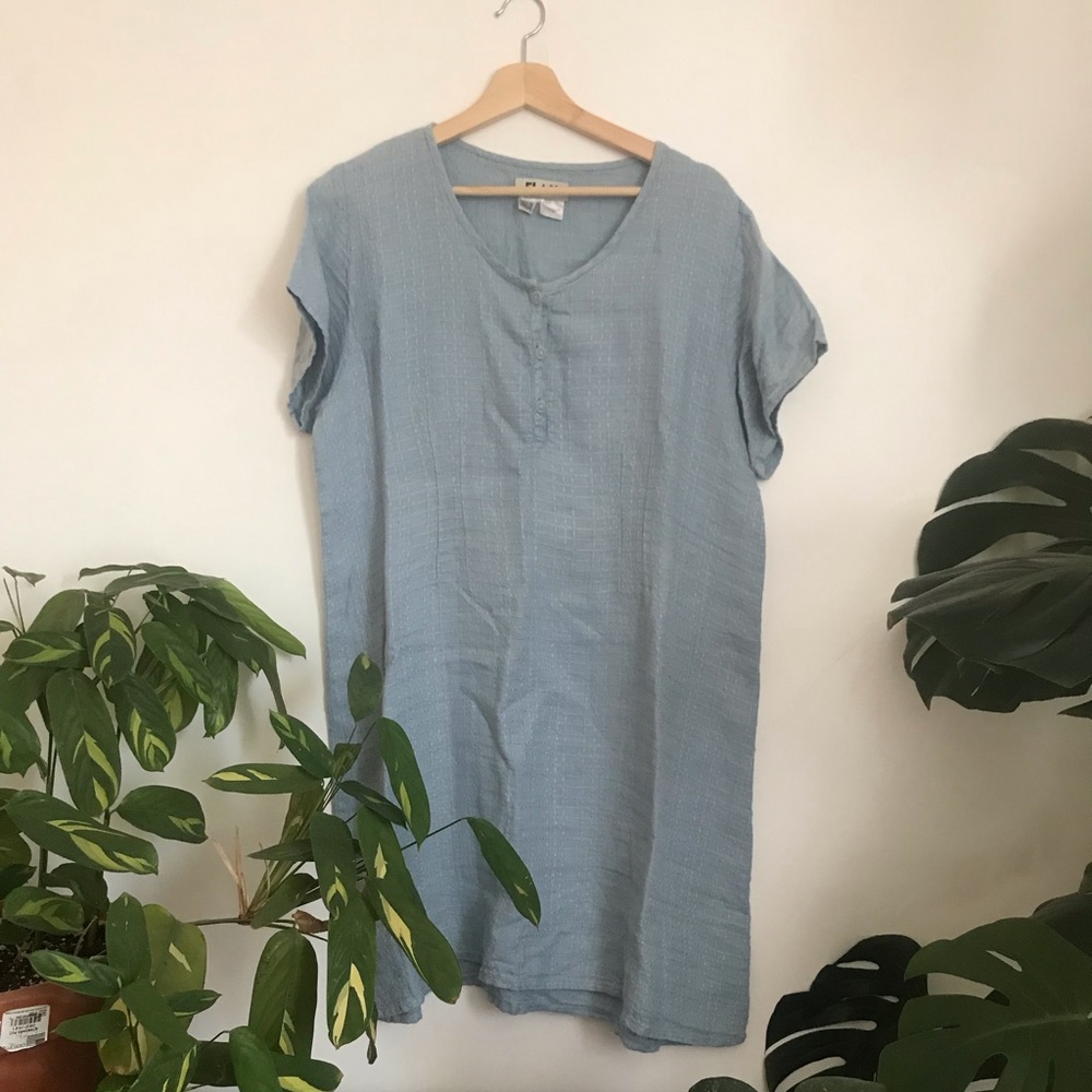 Cotton Sky Blue Summer Linen FLAX Dress size Medium